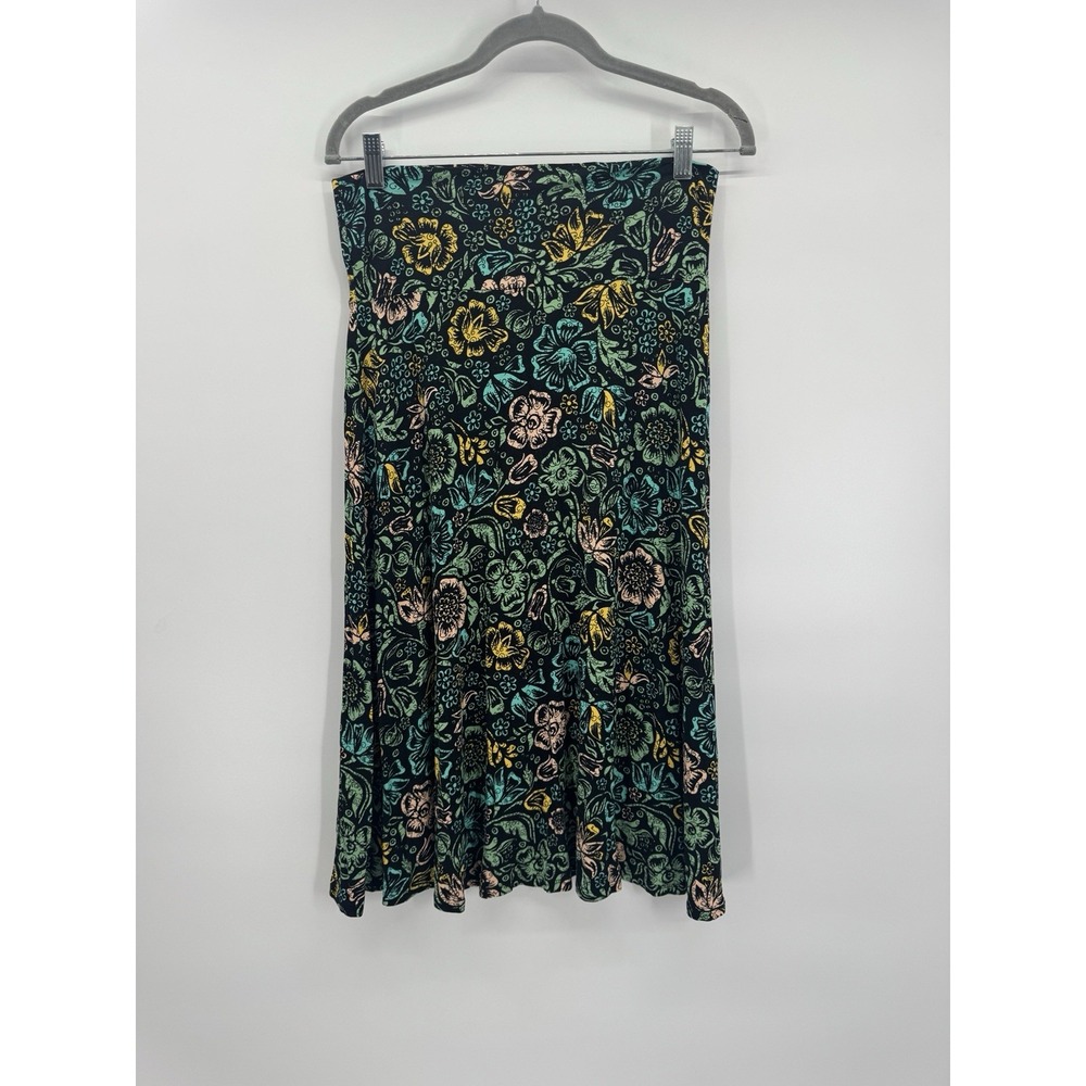Whimsigoth Fairy Grunge Lularoe Azure Skirt Medium Hi Low Stretch Dark Floral
